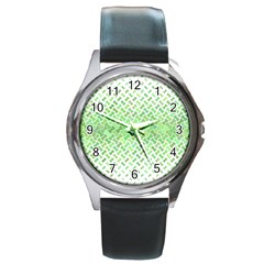 Green Pattern Curved Puzzle Round Metal Watch by HermanTelo