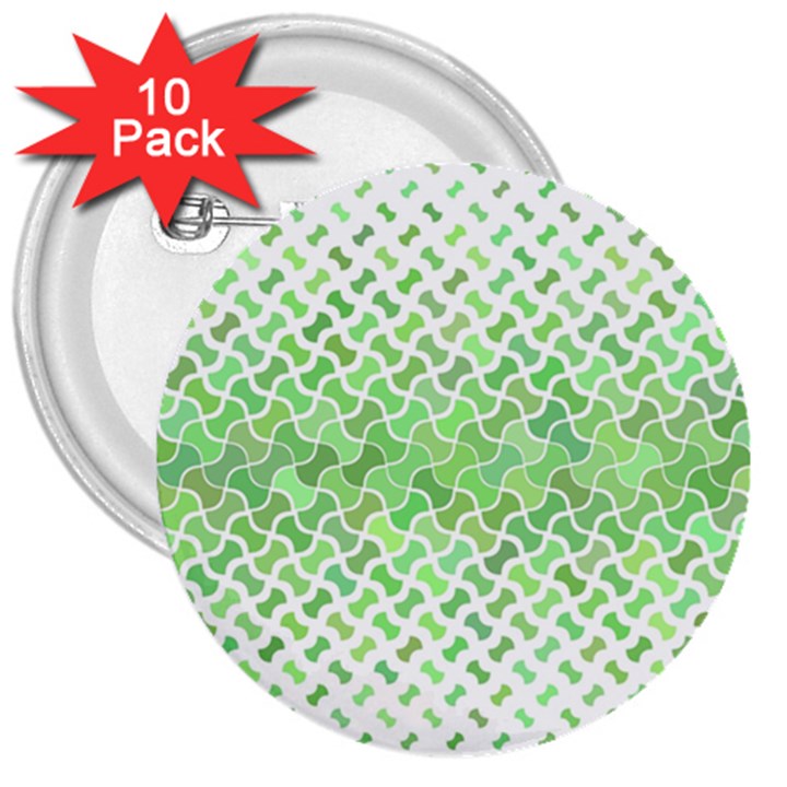 Green Pattern Curved Puzzle 3  Buttons (10 pack) 