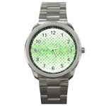 Green Pattern Curved Puzzle Sport Metal Watch Front