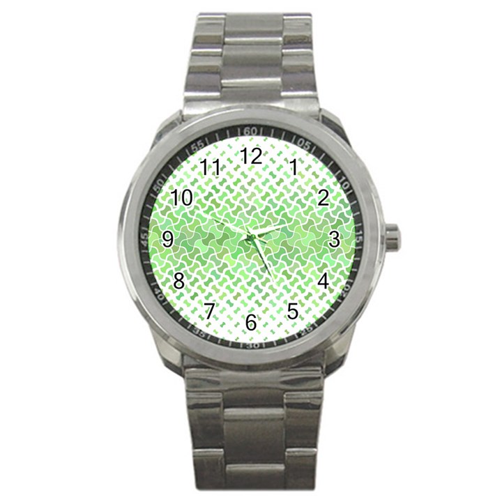 Green Pattern Curved Puzzle Sport Metal Watch