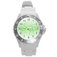 Green Pattern Curved Puzzle Round Plastic Sport Watch (l) by HermanTelo