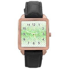 Green Pattern Curved Puzzle Rose Gold Leather Watch  by HermanTelo