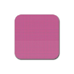 Gingham Plaid Fabric Pattern Pink Rubber Coaster (square)  by HermanTelo