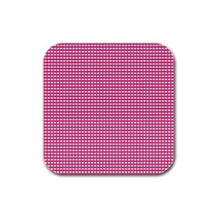 Gingham Plaid Fabric Pattern Pink Rubber Square Coaster (4 Pack)  by HermanTelo