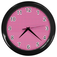 Gingham Plaid Fabric Pattern Pink Wall Clock (black) by HermanTelo