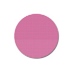 Gingham Plaid Fabric Pattern Pink Magnet 3  (round) by HermanTelo