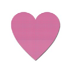 Gingham Plaid Fabric Pattern Pink Heart Magnet by HermanTelo