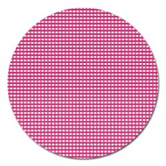 Gingham Plaid Fabric Pattern Pink Magnet 5  (round) by HermanTelo