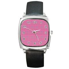 Gingham Plaid Fabric Pattern Pink Square Metal Watch by HermanTelo