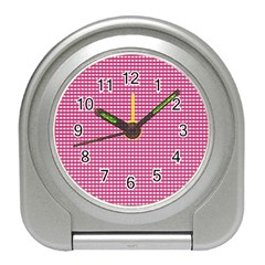 Gingham Plaid Fabric Pattern Pink Travel Alarm Clock by HermanTelo