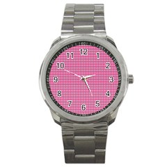 Gingham Plaid Fabric Pattern Pink Sport Metal Watch by HermanTelo