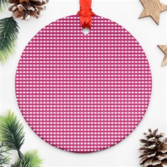 Gingham Plaid Fabric Pattern Pink Round Ornament (two Sides)