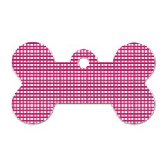 Gingham Plaid Fabric Pattern Pink Dog Tag Bone (one Side) by HermanTelo