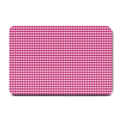 Gingham Plaid Fabric Pattern Pink Small Doormat  by HermanTelo