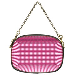 Gingham Plaid Fabric Pattern Pink Chain Purse (one Side)