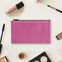 Gingham Plaid Fabric Pattern Pink Cosmetic Bag (small) by HermanTelo