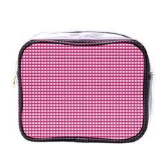 Gingham Plaid Fabric Pattern Pink Mini Toiletries Bag (one Side)