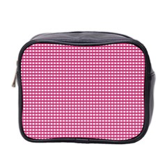 Gingham Plaid Fabric Pattern Pink Mini Toiletries Bag (two Sides) by HermanTelo