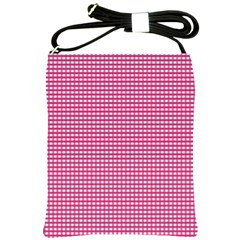 Gingham Plaid Fabric Pattern Pink Shoulder Sling Bag by HermanTelo