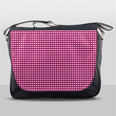 Gingham Plaid Fabric Pattern Pink Messenger Bag by HermanTelo