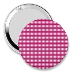 Gingham Plaid Fabric Pattern Pink 3  Handbag Mirrors