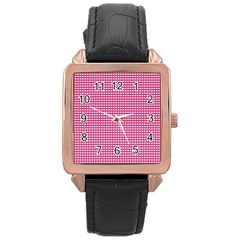 Gingham Plaid Fabric Pattern Pink Rose Gold Leather Watch  by HermanTelo