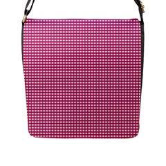 Gingham Plaid Fabric Pattern Pink Flap Closure Messenger Bag (l) by HermanTelo