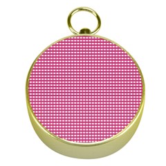 Gingham Plaid Fabric Pattern Pink Gold Compasses