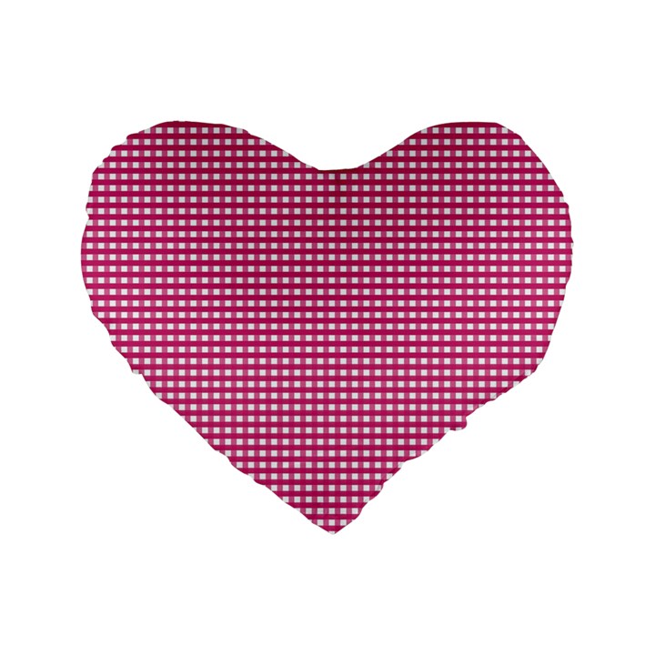 Gingham Plaid Fabric Pattern Pink Standard 16  Premium Flano Heart Shape Cushions