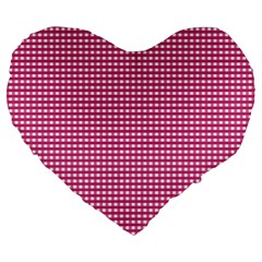 Gingham Plaid Fabric Pattern Pink Large 19  Premium Flano Heart Shape Cushions by HermanTelo