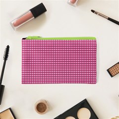 Gingham Plaid Fabric Pattern Pink Cosmetic Bag (xs)