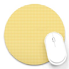 Gingham Plaid Fabric Pattern Yellow Round Mousepads by HermanTelo