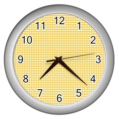 Gingham Plaid Fabric Pattern Yellow Wall Clock (silver) by HermanTelo