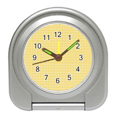 Gingham Plaid Fabric Pattern Yellow Travel Alarm Clock by HermanTelo