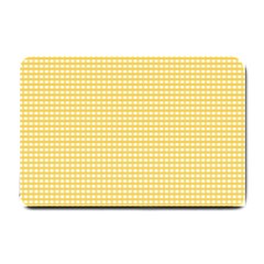 Gingham Plaid Fabric Pattern Yellow Small Doormat  by HermanTelo