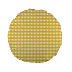 Gingham Plaid Fabric Pattern Yellow Standard 15  Premium Round Cushions by HermanTelo