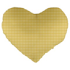 Gingham Plaid Fabric Pattern Yellow Large 19  Premium Flano Heart Shape Cushions