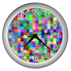 Jigsaw Puzzle Background Chromatic Wall Clock (silver) by HermanTelo