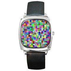 Jigsaw Puzzle Background Chromatic Square Metal Watch