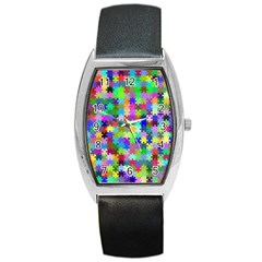 Jigsaw Puzzle Background Chromatic Barrel Style Metal Watch