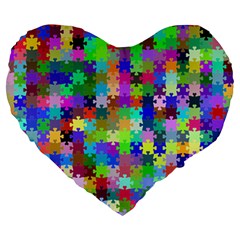 Jigsaw Puzzle Background Chromatic Large 19  Premium Heart Shape Cushions