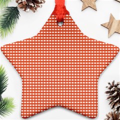 Gingham Plaid Fabric Pattern Red Ornament (Star)