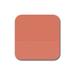 Gingham Plaid Fabric Pattern Red Rubber Coaster (Square) 