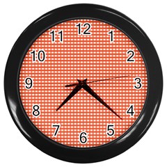 Gingham Plaid Fabric Pattern Red Wall Clock (black) by HermanTelo