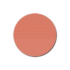 Gingham Plaid Fabric Pattern Red Rubber Round Coaster (4 Pack)  by HermanTelo