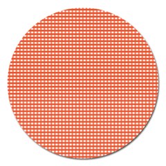 Gingham Plaid Fabric Pattern Red Magnet 5  (Round)