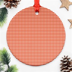 Gingham Plaid Fabric Pattern Red Round Ornament (Two Sides)