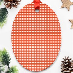 Gingham Plaid Fabric Pattern Red Oval Ornament (Two Sides)