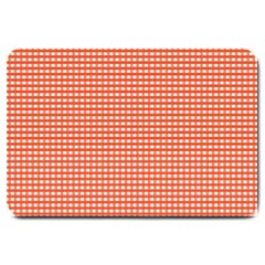 Gingham Plaid Fabric Pattern Red Large Doormat  by HermanTelo