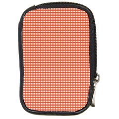 Gingham Plaid Fabric Pattern Red Compact Camera Leather Case